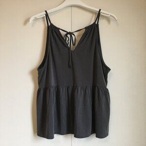 AE Graphite Grey Babydoll Tie Front Tank Top L Coquette Soft Girl